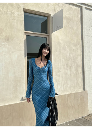 blue plaid dress