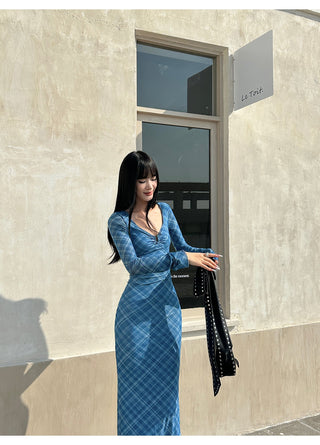 blue plaid dress