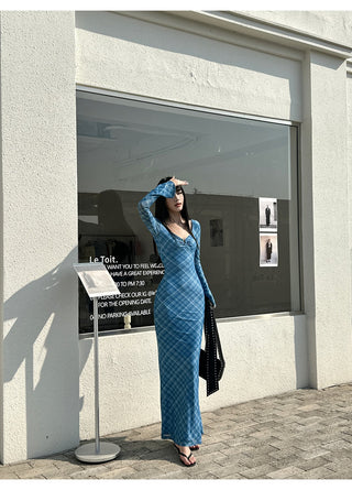blue plaid dress