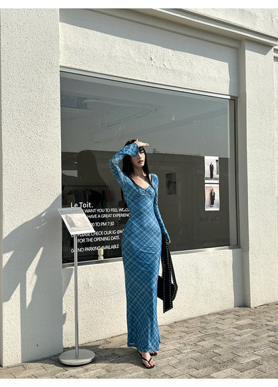 blue plaid dress