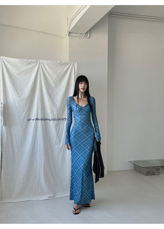 blue plaid dress