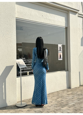 blue plaid dress