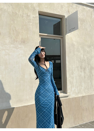 blue plaid dress