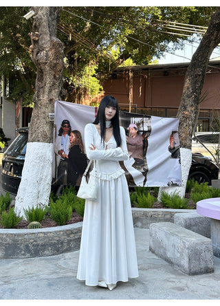 white pleated dress
