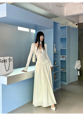 white pleated dress