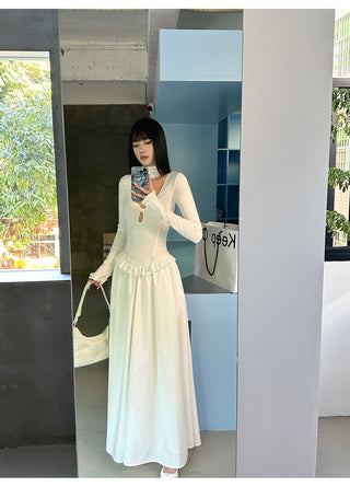 white pleated dress