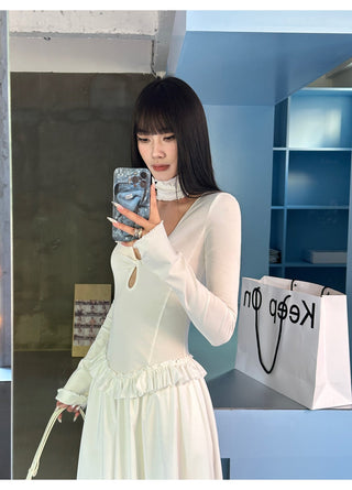 white pleated dress