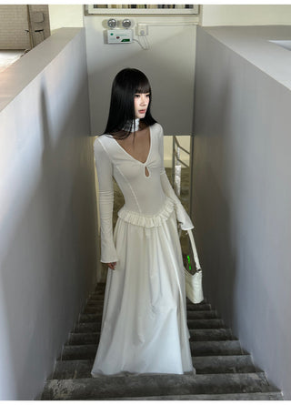 white pleated dress