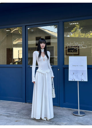 white pleated dress