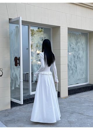 white pleated dress