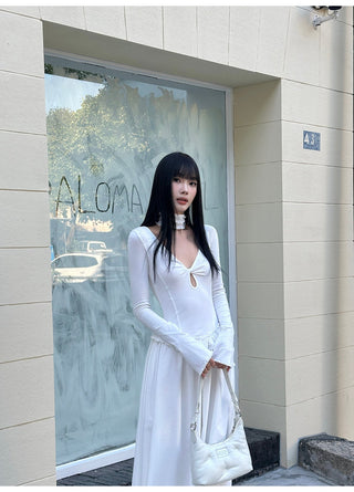 white pleated dress