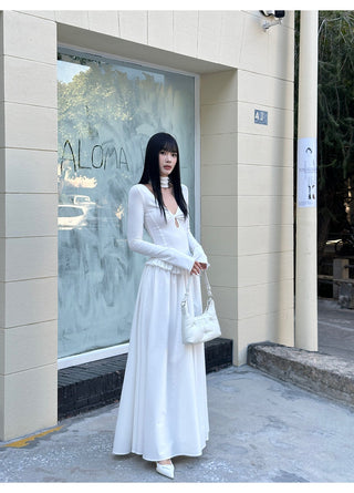 white pleated dress