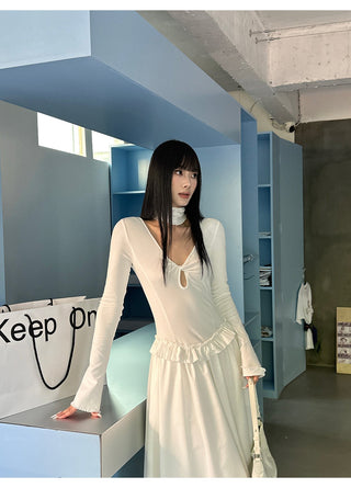 white pleated dress