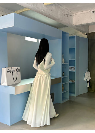 white pleated dress