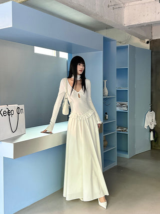 white pleated dress
