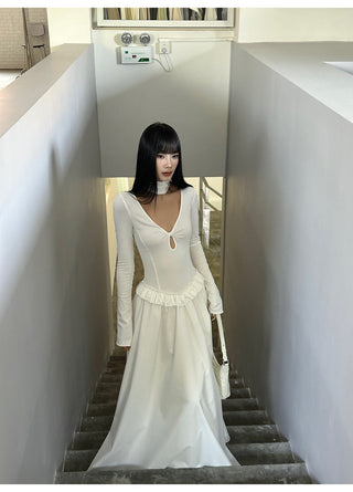 white pleated dress