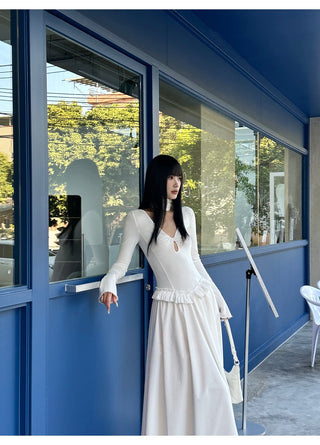 white pleated dress