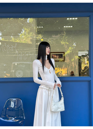 white pleated dress