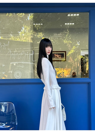 white pleated dress