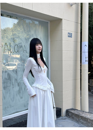 white pleated dress