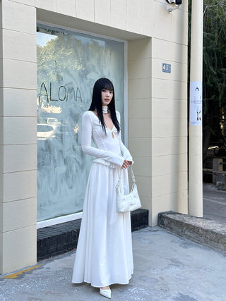 white pleated dress