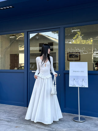 white pleated dress