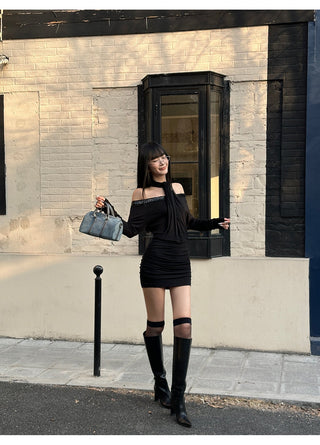 black sequin dress