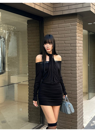black sequin dress