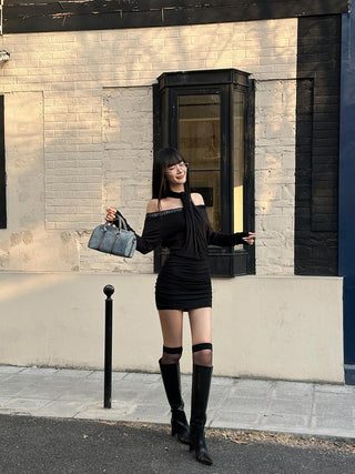 black sequin dress