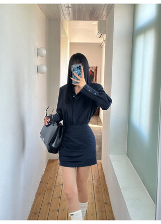 blue striped dress