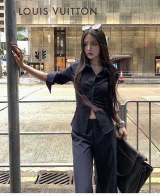 striped bell-bottom suit
