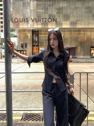 striped bell-bottom suit