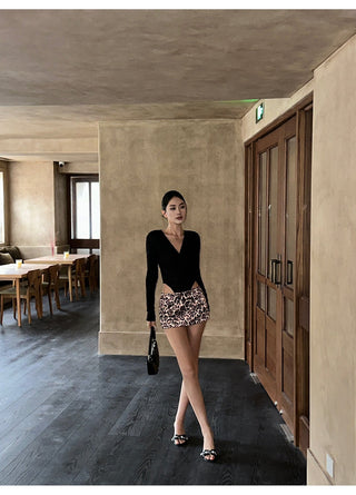 black V-neck jumpsuit