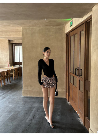 black V-neck jumpsuit