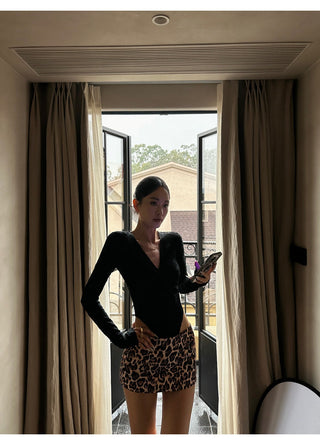 black V-neck jumpsuit