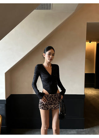 black V-neck jumpsuit