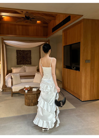 ruffle satin dress