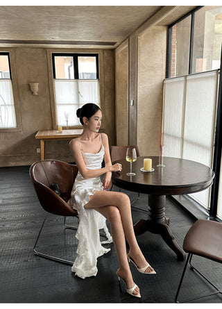ruffle satin dress