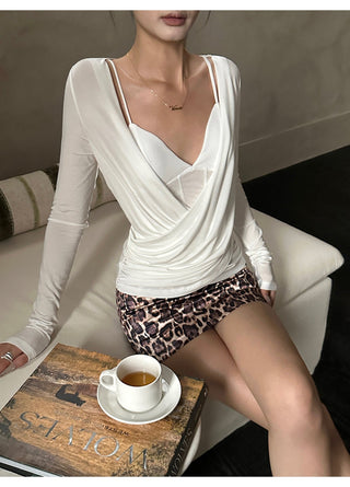 white cross-neck set