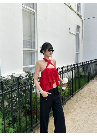 red ruffle top