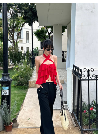 red ruffle top