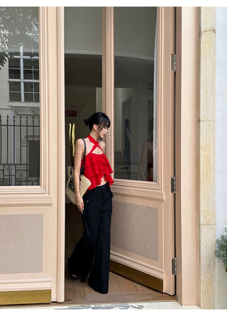 red ruffle top