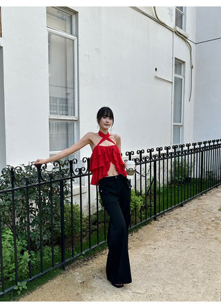 red ruffle top