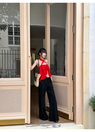 red ruffle top
