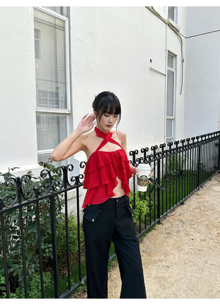 red ruffle top