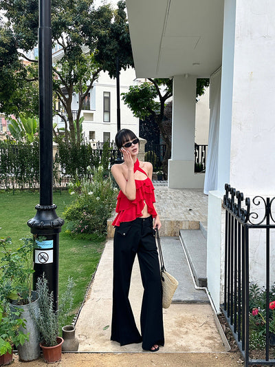 red ruffle top