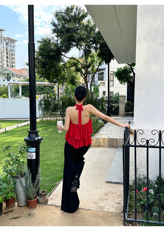 red ruffle top