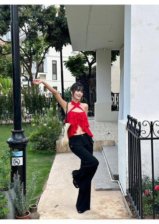 red ruffle top