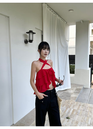red ruffle top