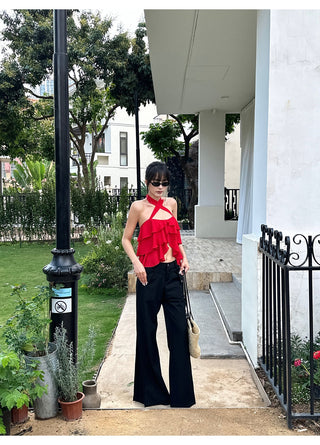 red ruffle top